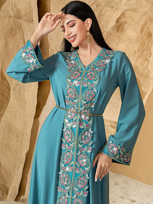 Saharawi Teal Embroidered Dress