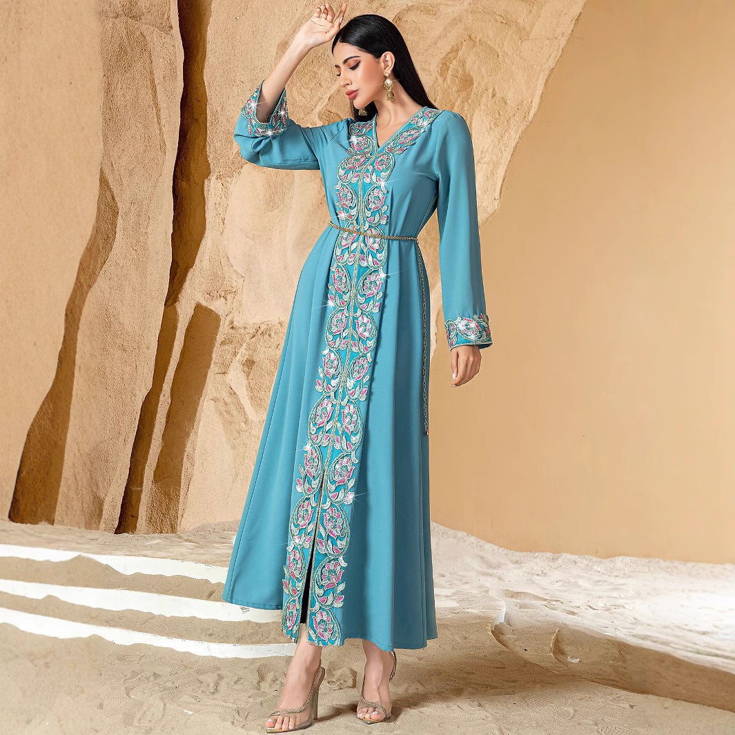 Saharawi Teal Embroidered Dress