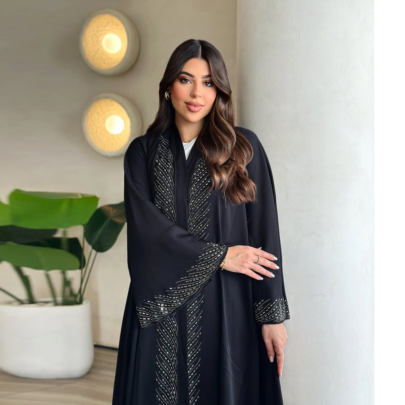 Saharawi Luxury Black Embellished Abaya