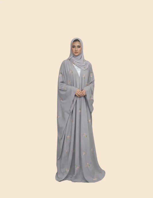 Women’s Floral Embroidered Flowing Abaya With Scarf