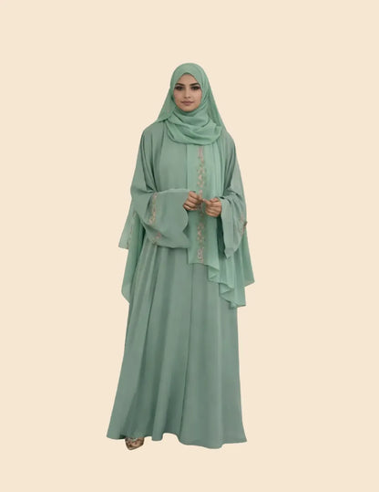 Women’s Embroidered Chiffon Abaya with Scarf
