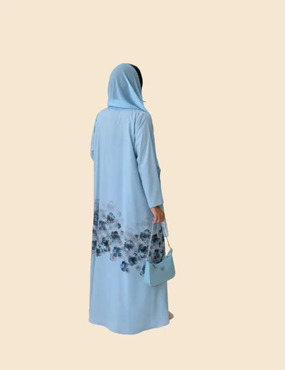 Saharawi Women’s Floral Printed Open Abaya with Scarf