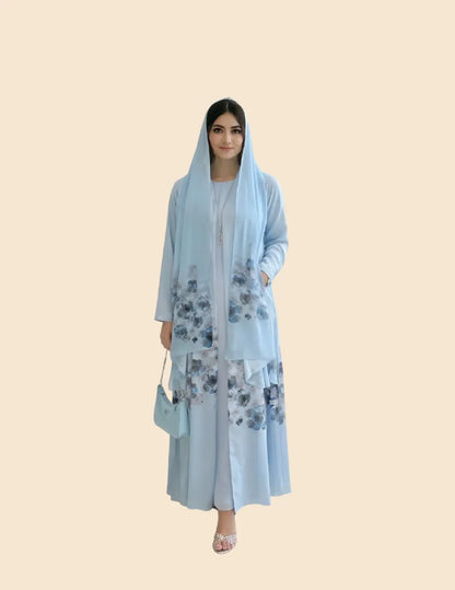Saharawi Women’s Floral Printed Open Abaya with Scarf