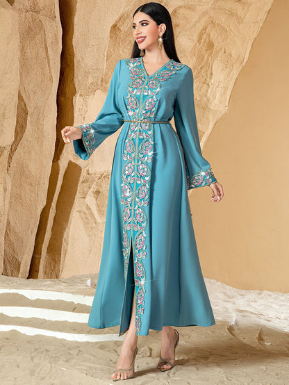 Saharawi Teal Embroidered Dress