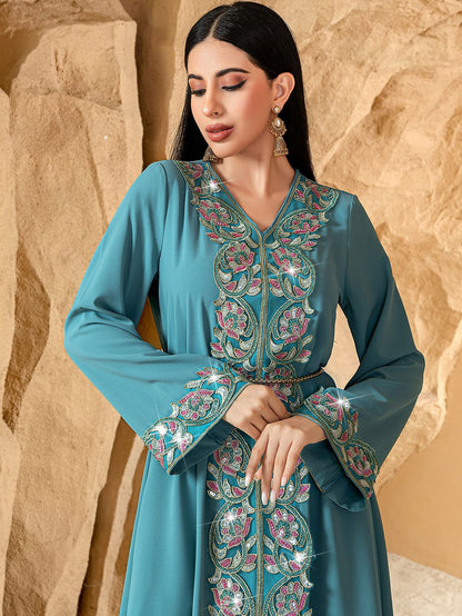 Saharawi Teal Embroidered Dress