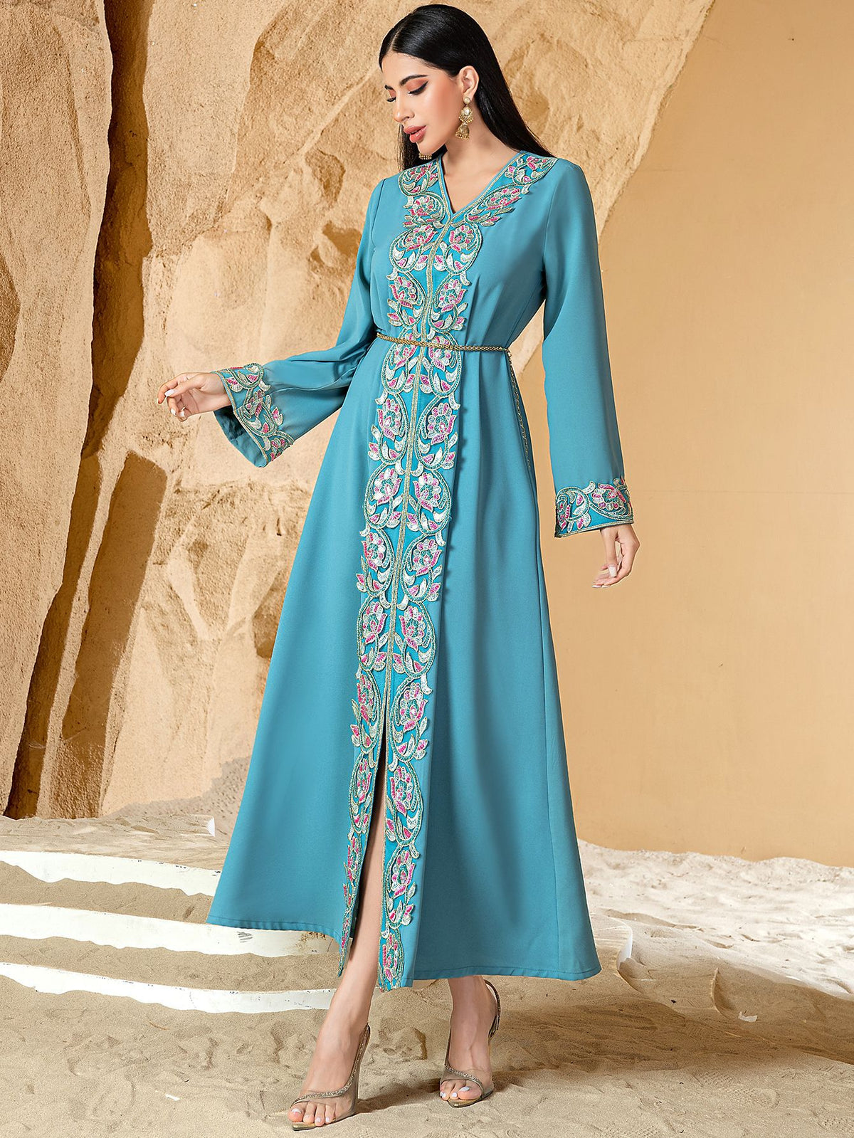 Saharawi Teal Embroidered Dress