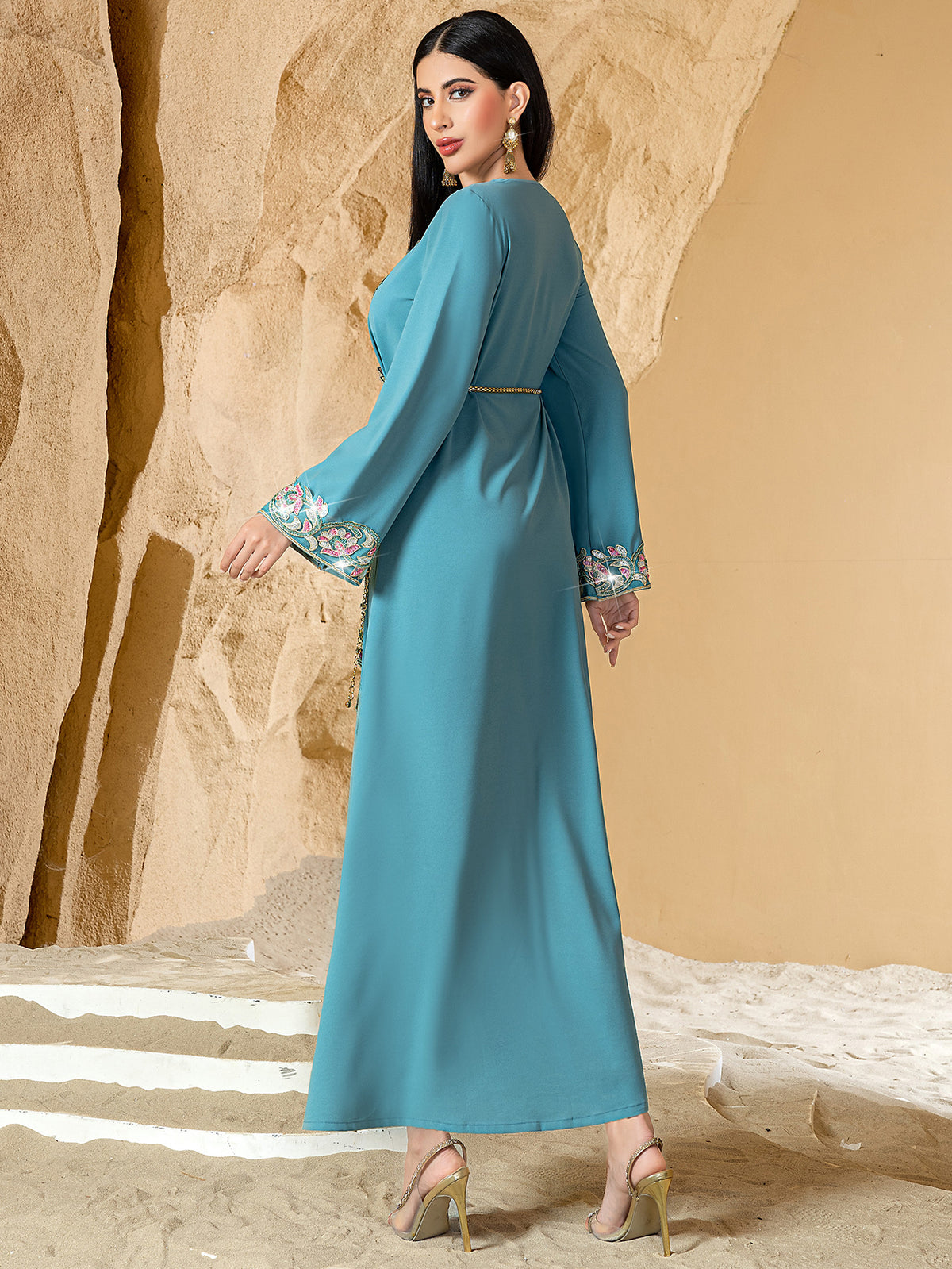 Saharawi Teal Embroidered Dress