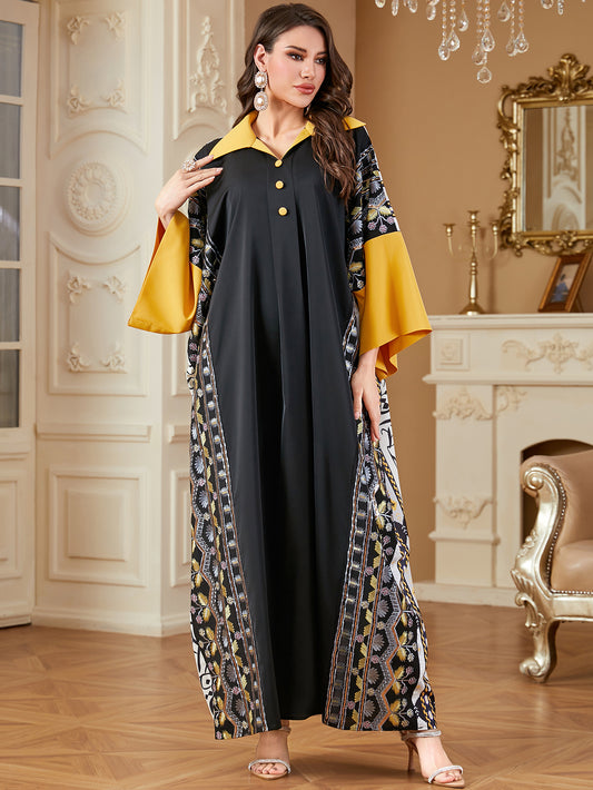 Saharawi Embroidered Black & Gold Kaftan