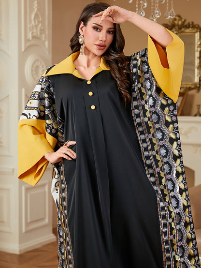 Saharawi Embroidered Black & Gold Kaftan