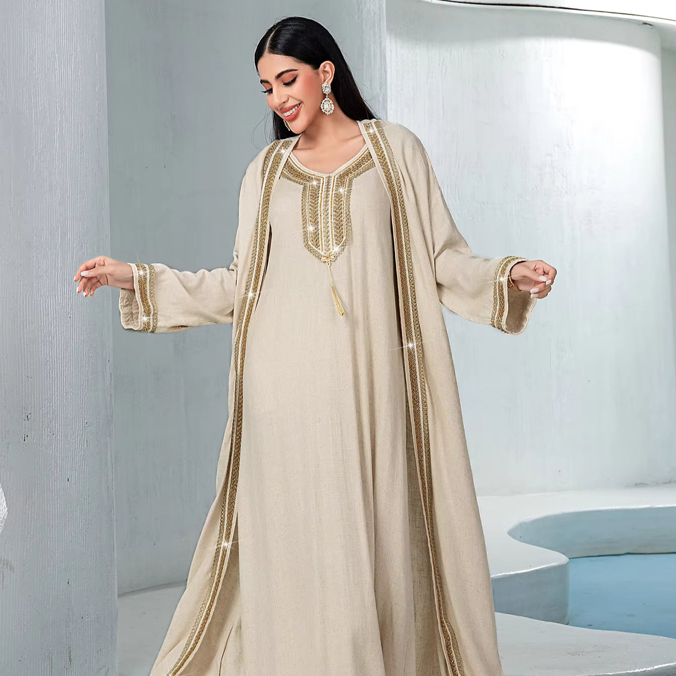 Saharawi Signature Embroidered Abaya with Inner Dress