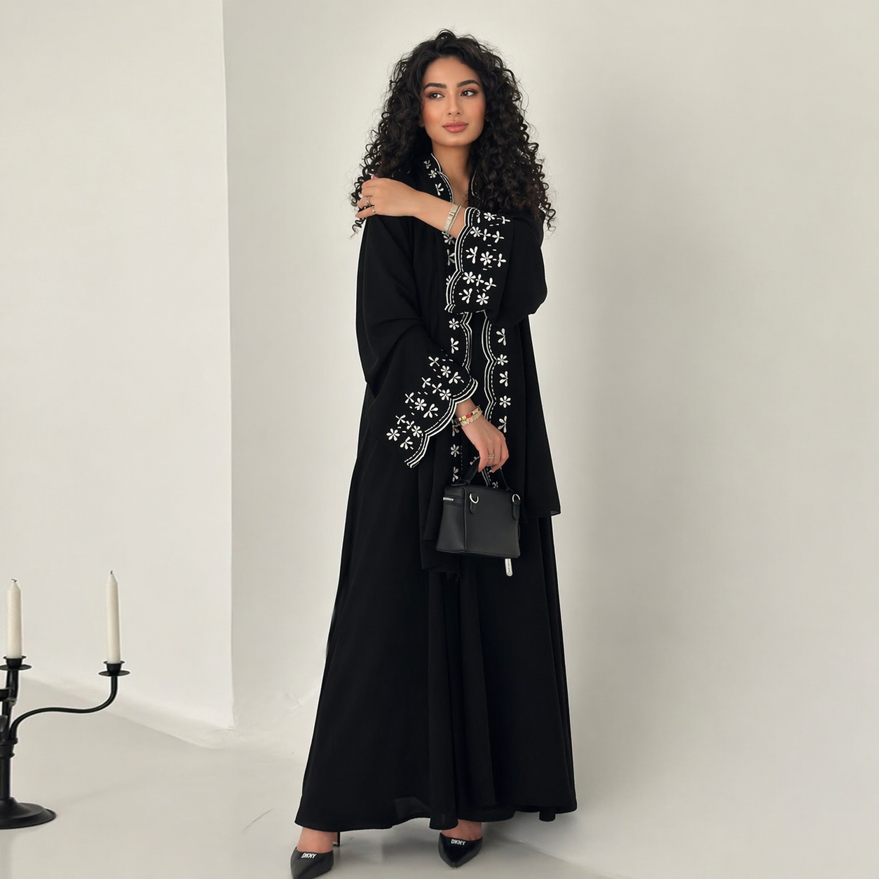 Saharawi Black Embroidered Abaya With Hijab