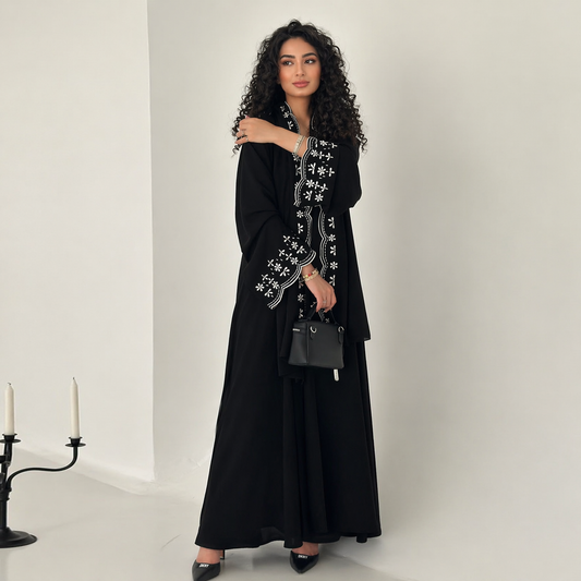 Saharawi Black Embroidered Abaya With Hijab