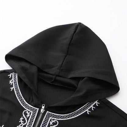 Saharawi Black Hooded Thobe with Embroidery