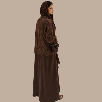 Saharawi Elegant Brown Lace Abaya
