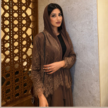 Saharawi Elegant Brown Lace Abaya