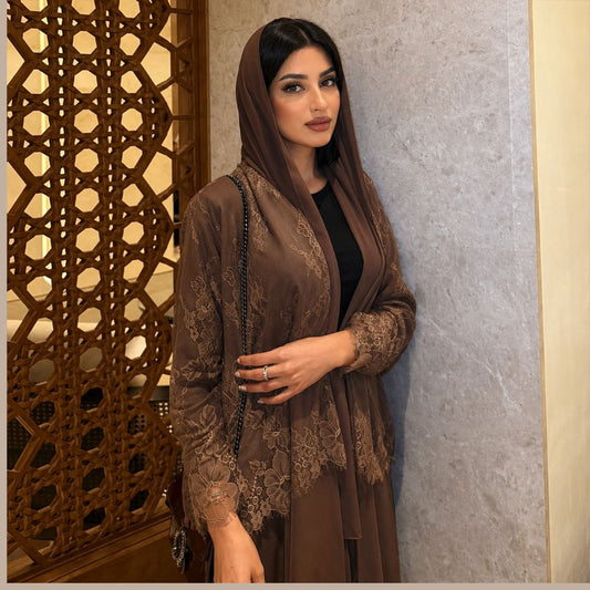 Saharawi Elegant Brown Lace Abaya