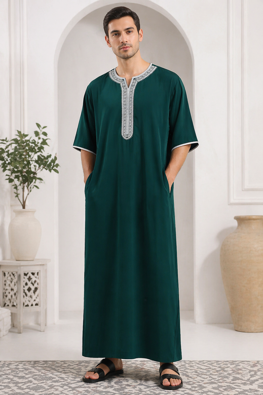 Saharawi Men's Embroidered Moroccan Gandoura Thobe