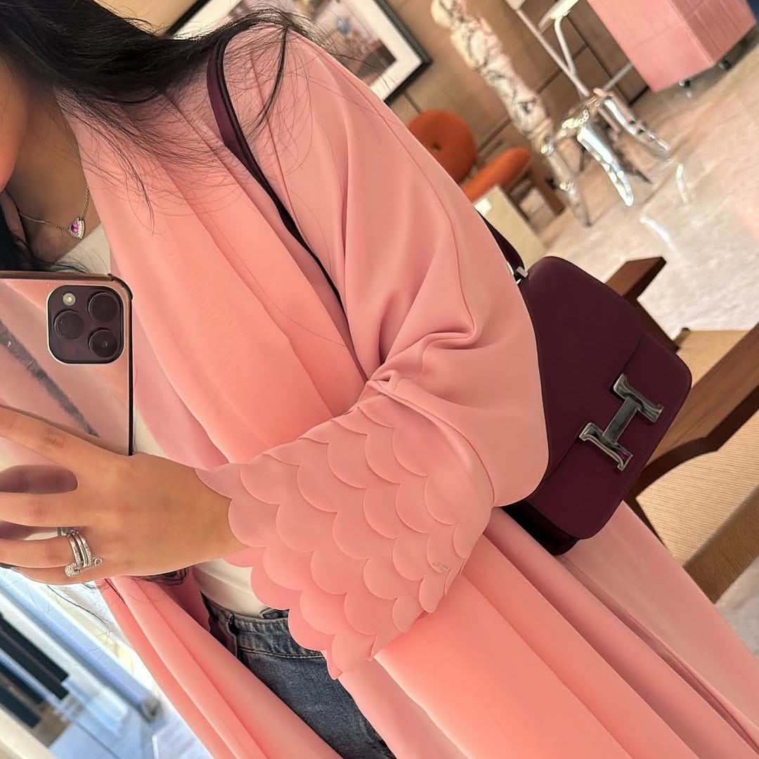 Saharawi Soft Pink Open Abaya With Scarf