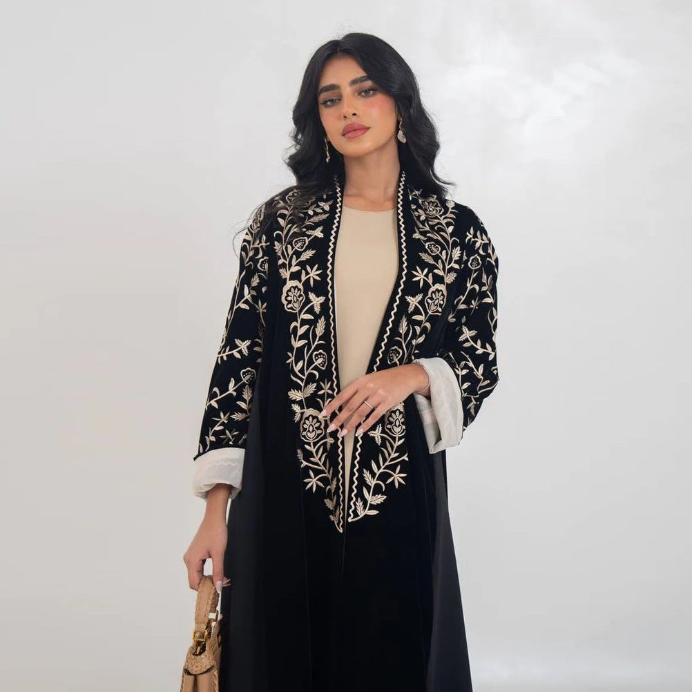 Saharawi Black Embroidered Open Abaya