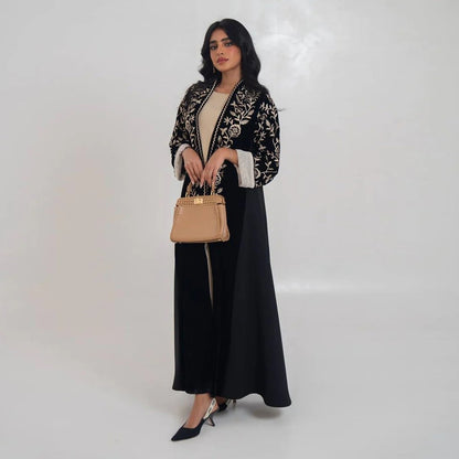 Saharawi Black Embroidered Open Abaya