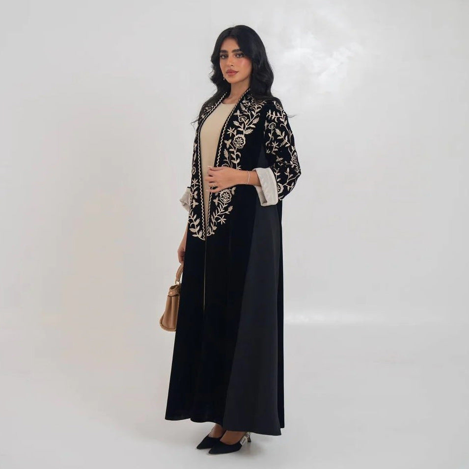 Saharawi Black Embroidered Open Abaya