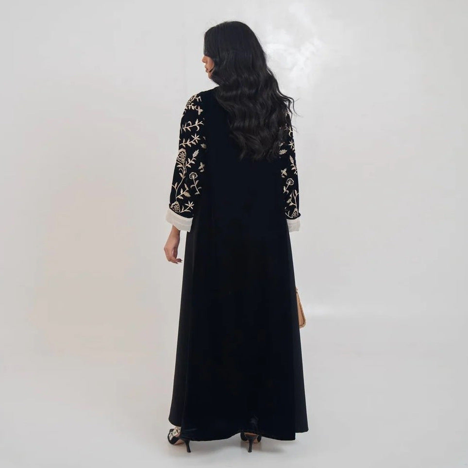 Saharawi Black Embroidered Open Abaya
