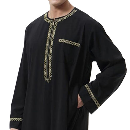 Saharawi Men's Embroidery Black Moroccan Thobe