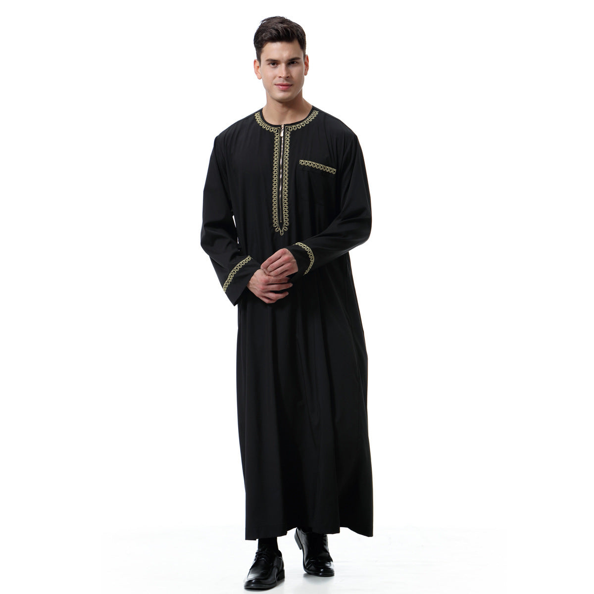 Saharawi Men's Embroidery Black Moroccan Thobe