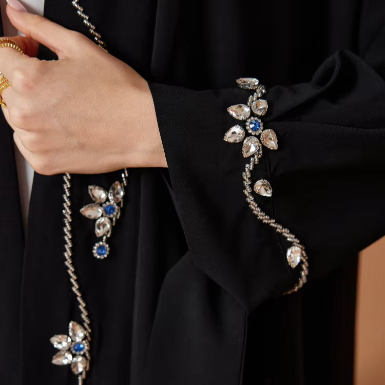 Saharawi Elegant Black Embellished Abaya