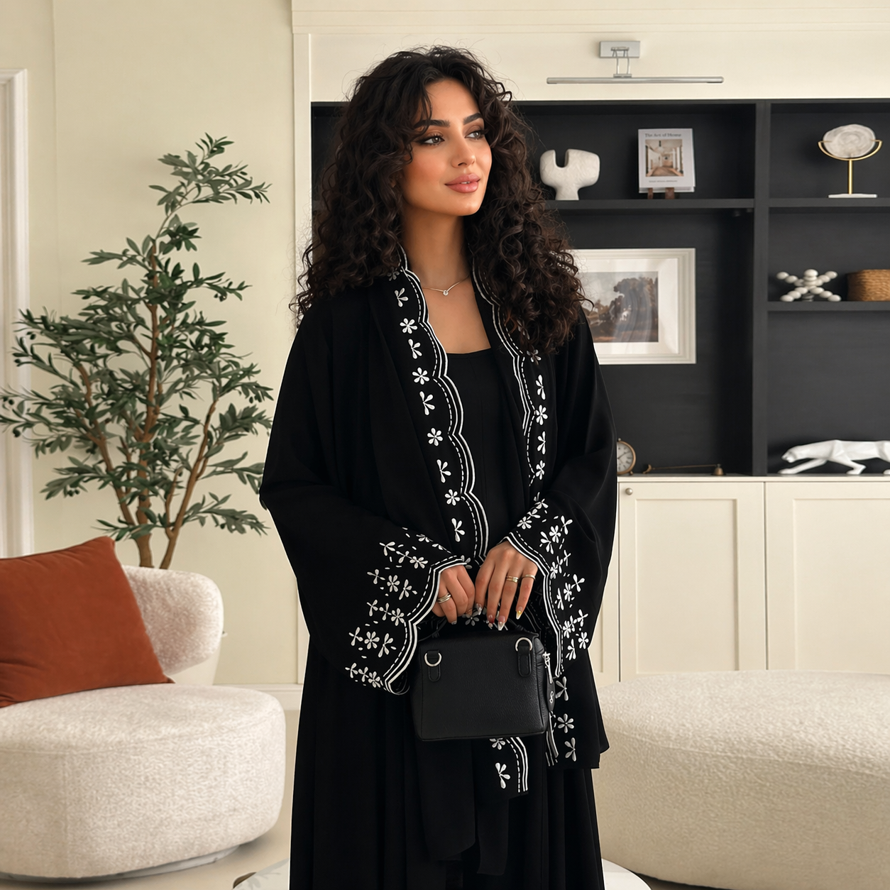 Saharawi Black Embroidered Abaya With Hijab