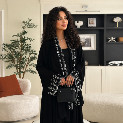 Saharawi Black Embroidered Abaya With Hijab