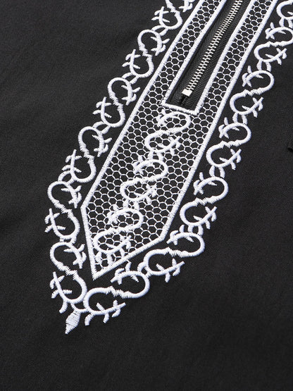 Saharawi Black Hooded Thobe with Embroidery